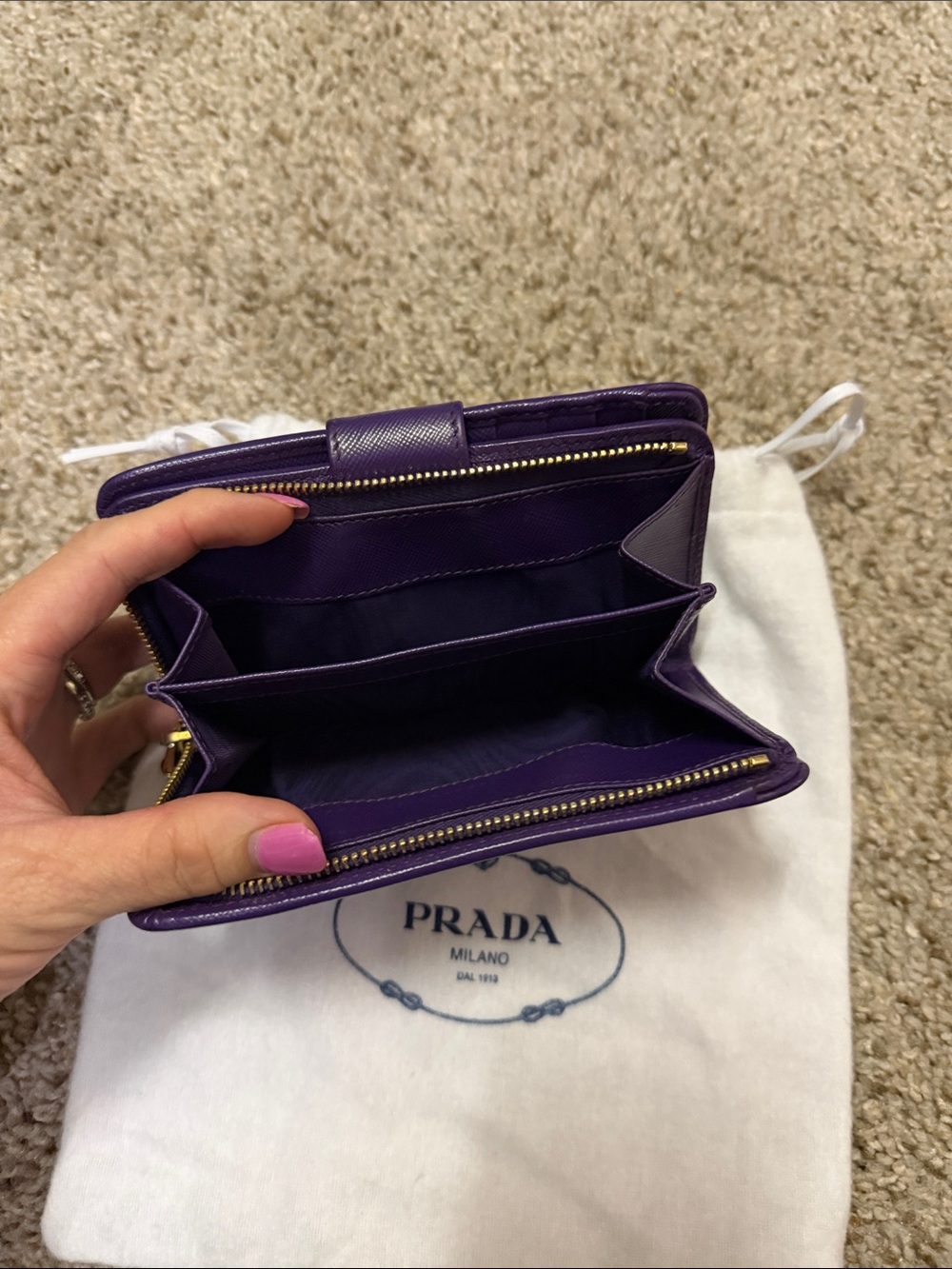 Prada Purple Saffiano Zip-Around Wallet with Gold Logo - Picture 3 of 4